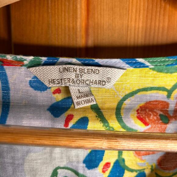 Hester & Orchard Linen Blend Floral Button Front Blouse Women’s Large Multicolor - Picture 6 of 9